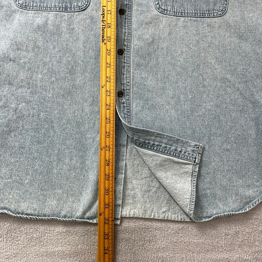 Vtg 90s Adirondack Savile Row Denim Shirt Men XXL Light Wash 90s Cotton Workwear